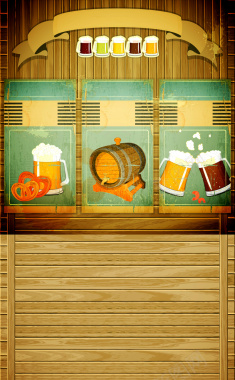 复古啤酒节木板纹理海报背景矢量图背景