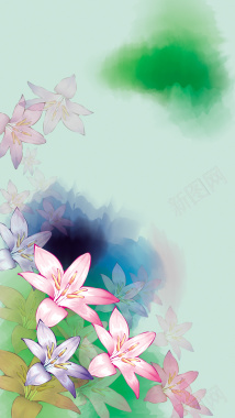 花卉水彩插画H5背景矢量图背景