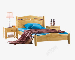 蓝色小床实木床房间高清图片