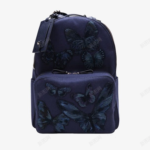 帆布女包双肩包png免抠素材_新图网 https://ixintu.com 产品实物 刺绣包包 蓝色包包 蝴蝶装饰包包
