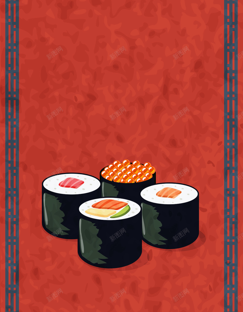 日式美食矢量ai设计背景_新图网 https://ixintu.com 寿司 日式 日式美食 日本 红色 美味 美食 矢量图