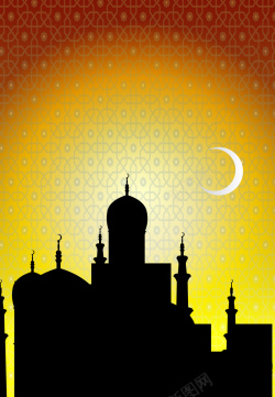 夜晚清真寺清真寺夜晚夜空剪影月亮海报背景矢量图高清图片