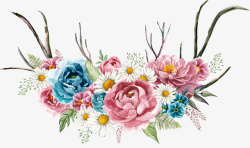 手绘彩色花朵花束素材