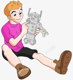 男孩与小机器人素材