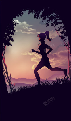 晨练跑步卡通运动健身海报背景矢量图高清图片