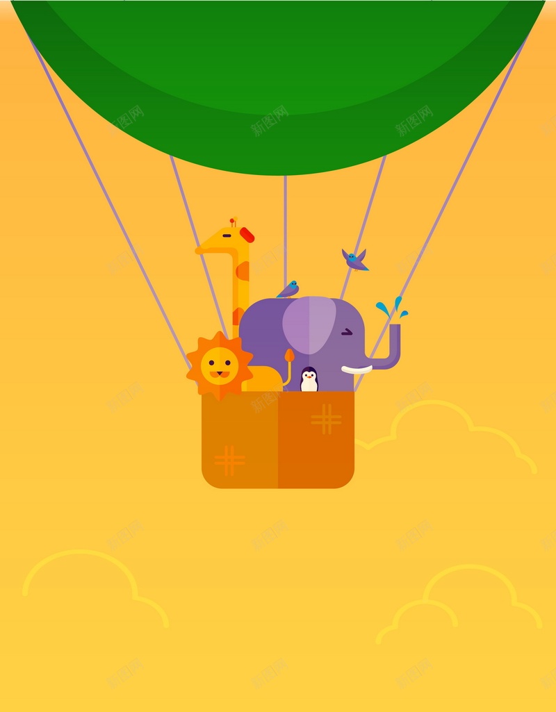 热气球升空矢量图ai设计背景_新图网 https://ixintu.com 几何 动物 升空 扁平 橙色 渐变 热气球 黄色 矢量图