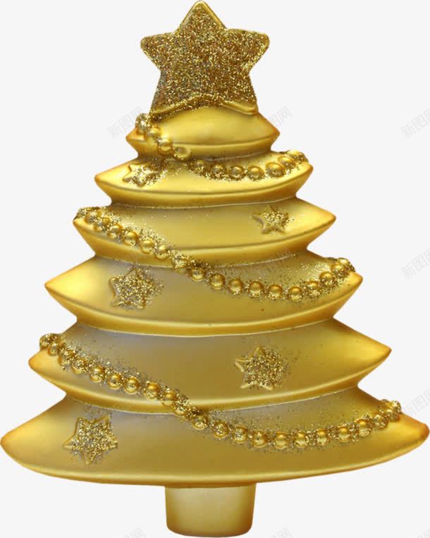 金色圣诞树png免抠素材_新图网 https://ixintu.com 圣诞树 星星 珠子 金色
