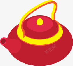 卡通红色茶壶素材