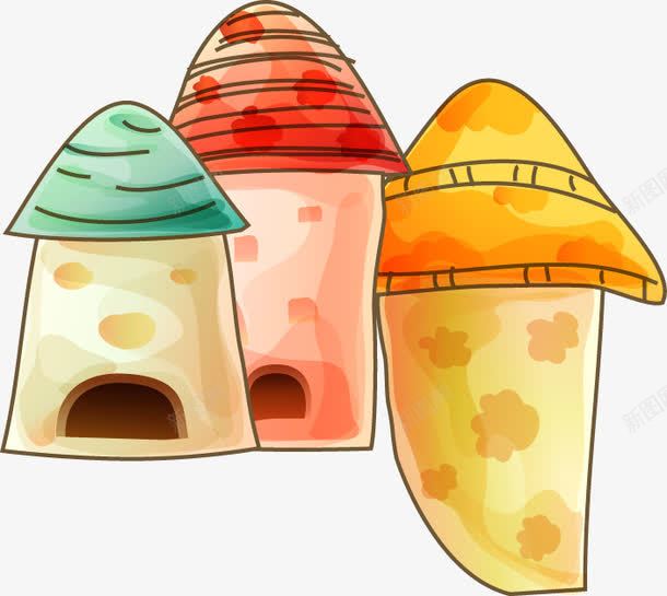 三个蘑菇屋png免抠素材_新图网 https://ixintu.com 三个 屋 蘑菇