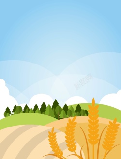 良田矢量手绘扁平化小麦风景背景高清图片