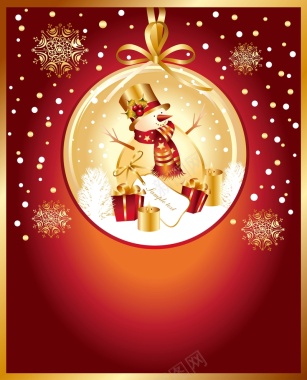 矢量质感金色红色雪人圣诞背景背景
