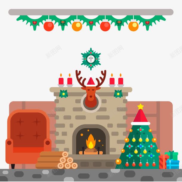 圣诞节壁炉png免抠素材_新图网 https://ixintu.com 矢量圣诞树