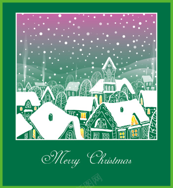 手绘绿色简约梦幻圣诞节雪夜背景矢量图背景