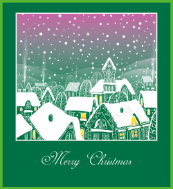 圣诞节雪夜手绘绿色简约梦幻圣诞节雪夜背景矢量图高清图片