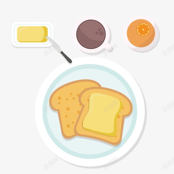 手绘早餐面包png免抠素材_新图网 https://ixintu.com 手绘 方包 早餐 碟子 面包 食物 黄油
