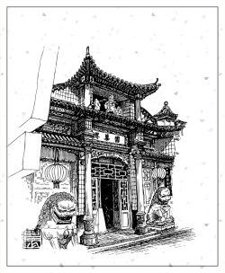 古建筑素描老北京素描矢量图高清图片