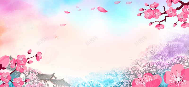 古典桃花节水墨中国风绚丽唯美云层背景背景
