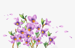 手绘紫色花朵叶子素材