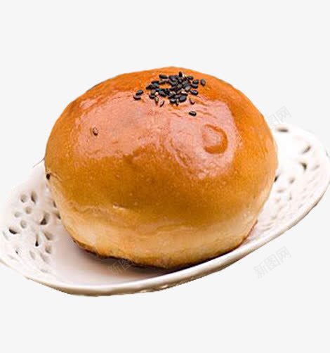 圆形黄色面包png免抠素材_新图网 https://ixintu.com 产品实物 松软面包 白色盘子 芝麻 黄油面包
