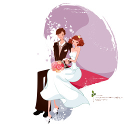 甜蜜婚姻相偎而坐的新郎新娘矢量高清图片