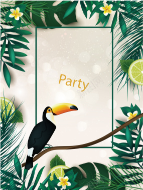 热带植物八哥party海报背景矢量图背景