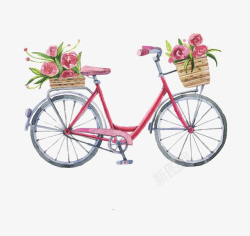 自行车水架水彩绘装满花的自行车高清图片