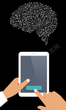 智能手机双手线条头脑商务海报背景矢量图背景
