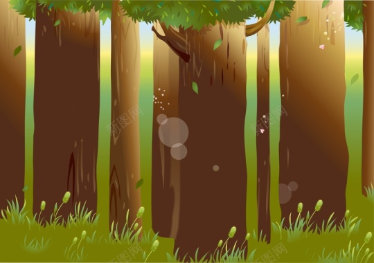 矢量卡通手绘插画森林背景背景