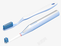 矢量牙刷PNG免费天蓝色手柄的电动牙刷和手动牙刷高清图片