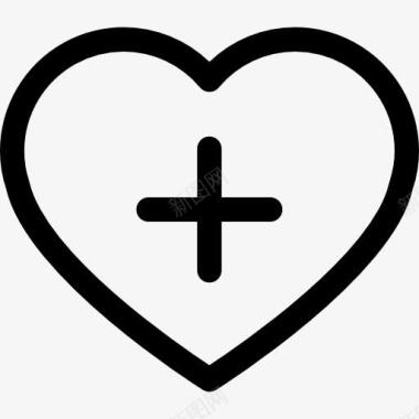 心脏轮廓与一个加号在图标图标