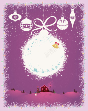 粉紫色浪漫雪花吊球圣诞节背景矢量图背景