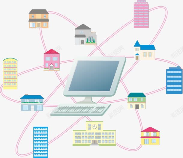 互联网城市矢量图eps免抠素材_新图网 https://ixintu.com 关联 沟通 电脑 网上 联系 矢量图