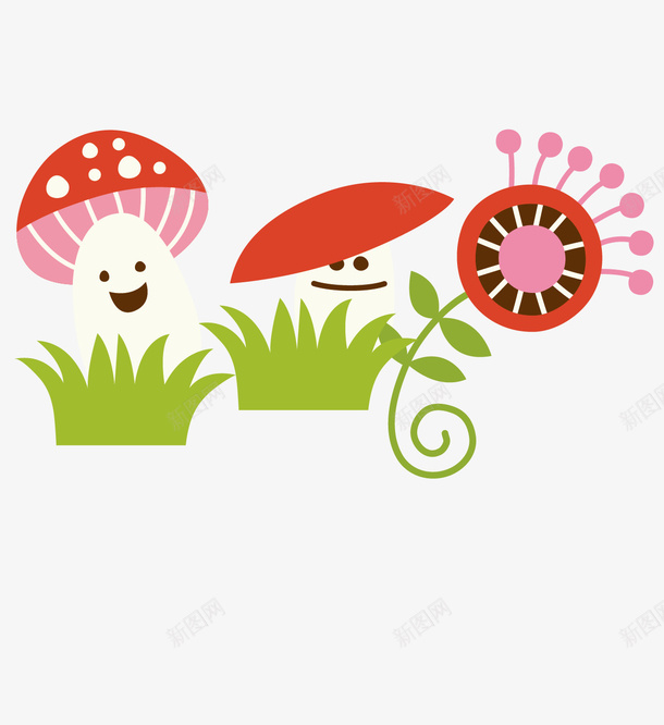 卡通蘑菇和花朵矢量图ai免抠素材_新图网 https://ixintu.com 卡通 矢量图 矢量花草 花朵 蘑菇 蘑菇小人