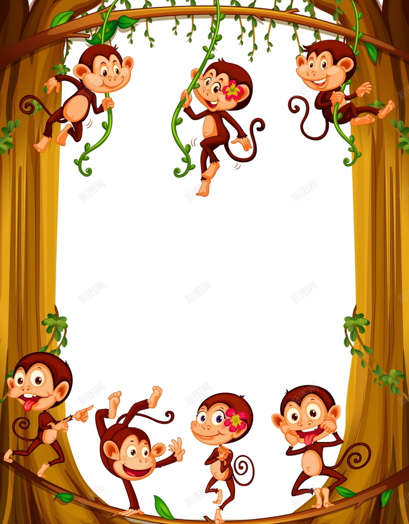 猴子矢量图ai设计背景_新图网 https://ixintu.com 动物 动物园 卡通 手绘 猴子 猴群 白色 矢量图 童趣
