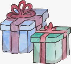 圣诞节清新水彩手绘礼物盒素材