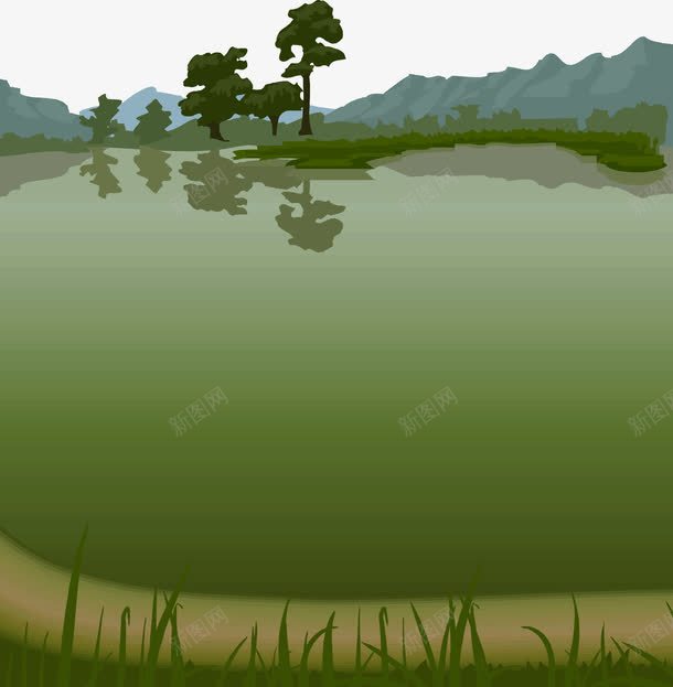 湖光风景png免抠素材_新图网 https://ixintu.com 树 湖泊 自然风景