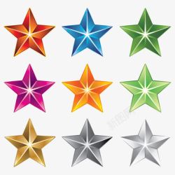 彩色立体五角星装饰素材