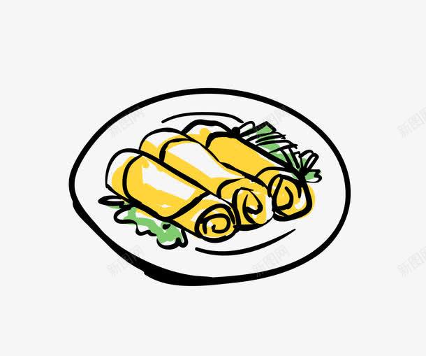 手绘中国传统食物png免抠素材_新图网 https://ixintu.com 手绘中国传统食物春卷盘子青菜