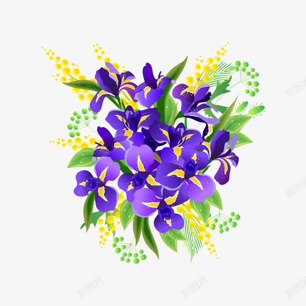卡通紫色小花和叶子png免抠素材_新图网 https://ixintu.com 叶子 手绘图 植物 紫色小花朵 绿植 花卉 花瓣