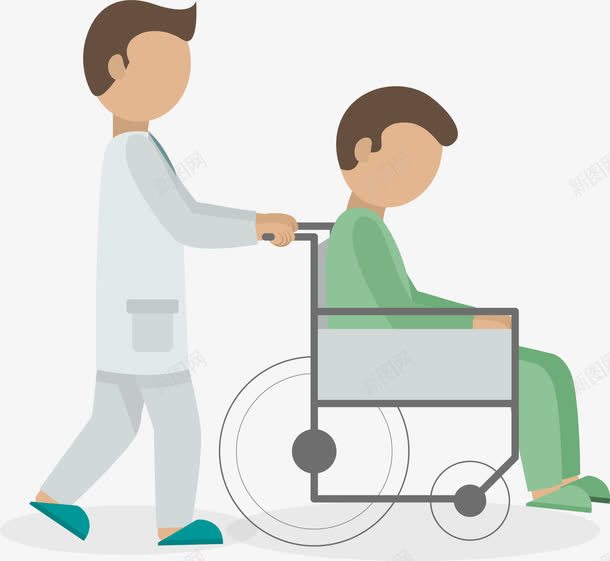 坐轮椅的病人png免抠素材_新图网 https://ixintu.com 医生 卡通 坐轮椅 护工 推轮椅 病人 病患