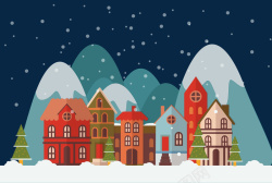 雪夜圣诞图片卡通可爱冬天雪景背景矢量图高清图片