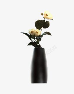黑陶陶瓷白色花朵陶瓷花瓶装饰图案高清图片