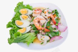 白色盘里的蛤蜊白色盘里的生菜鸡蛋高清图片