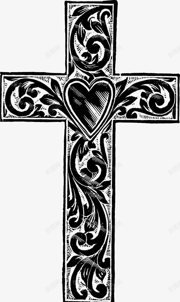 爱心十字架png免抠素材_新图网 https://ixintu.com 一副 创意 十字架 卡通 手绘 爱心 简笔 黑色