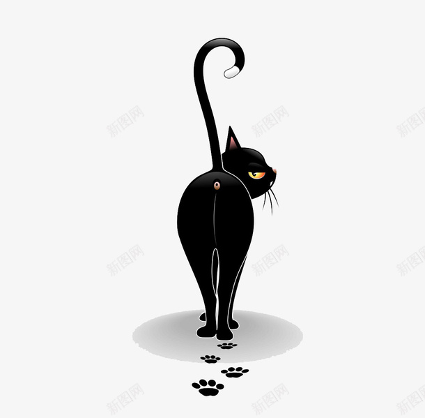 黑色翘着尾巴的猫图标png_新图网 https://ixintu.com 一步一脚印 免扣 平面作品 平面设计 手绘 猫 猫脚印 高清 黑色