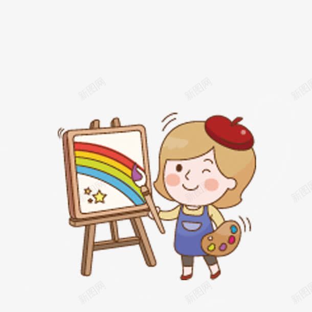 画画的小女孩png免抠素材_新图网 https://ixintu.com 儿童节素材 卡通元素 女孩 画画 练习画画