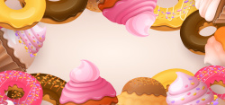 面点海报淘宝矢量卡通甜品面包冰淇淋粉色面点海报高清图片