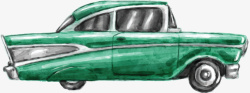 创意水彩绿色汽车插画装饰素材