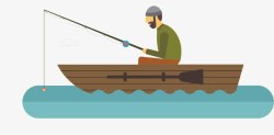 渔民捕鱼插画小木船上钓鱼的渔民高清图片