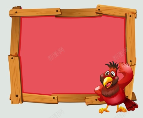 矢量卡通木板边框红色鹦鹉背景背景